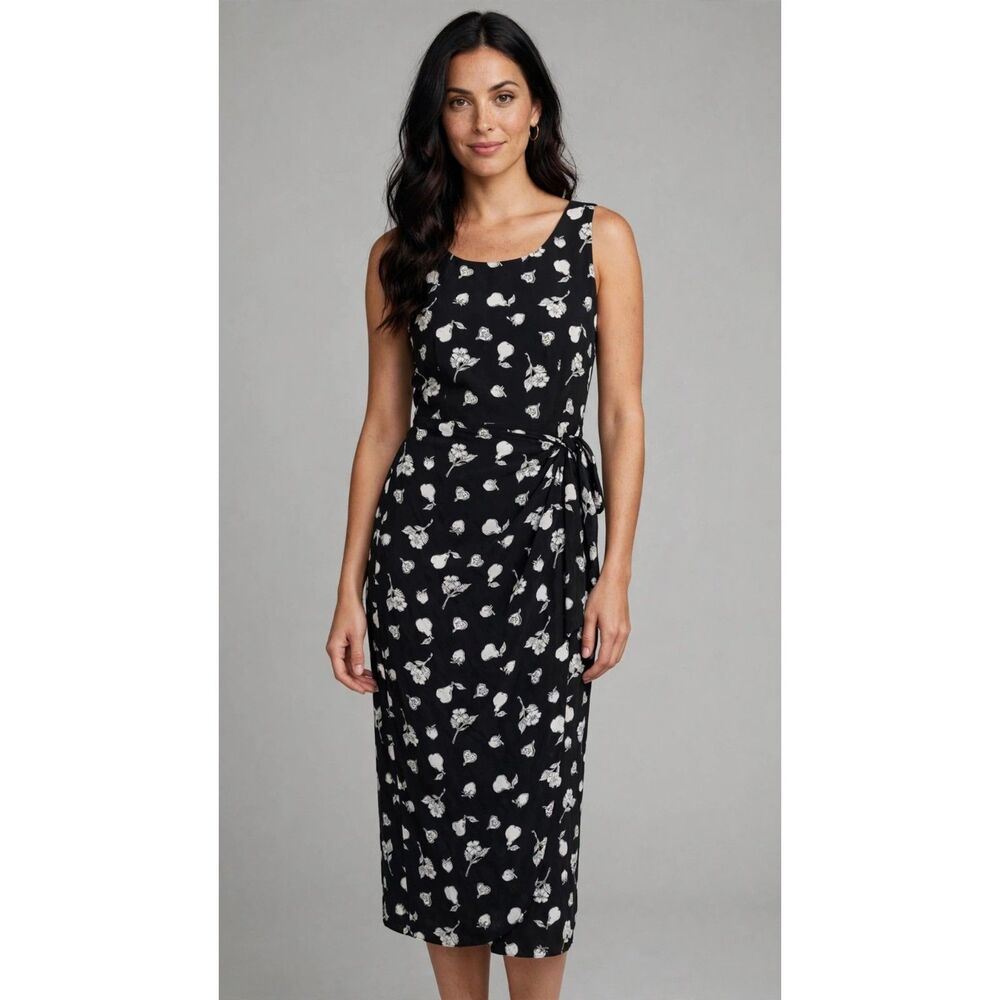 Vintage 90s Spenser Jeremy 100% Silk Side-Tie Dress - Size 14 - Black Floral
